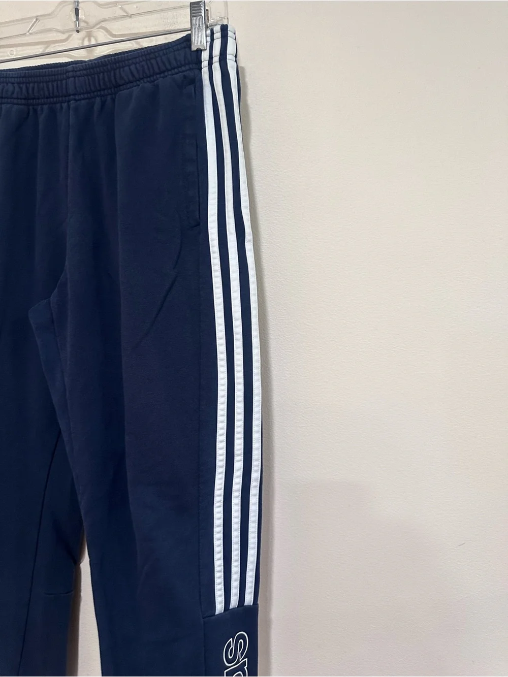 adidas navy  men’s Joggers with White Three-Stripes. Size M